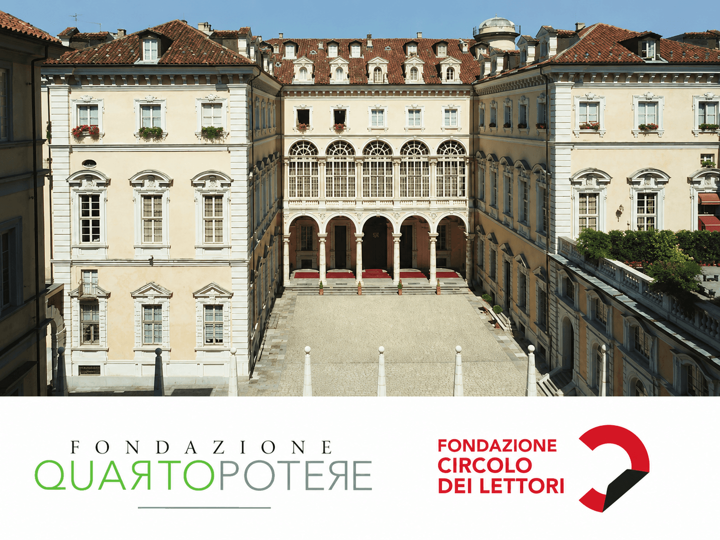 Palazzo Graneri, sede del Circolo dei Lettori, con i loghi della Fondazione Quarto Potere e della Fondazione Circolo dei Lettori Palazzo Graneri, sede del Circolo dei Lettori, con i loghi della Fondazione Quarto Potere e della Fondazione Circolo dei Lettori